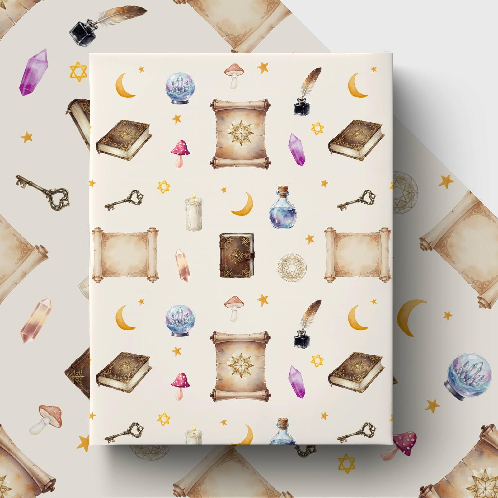 GleeWrap Vintage Magical Wrapping Paper, 4 Sheets Magic Theme Gift Wrap for Birthday, Fantasy Party & Craft Decor, 50 × 70 cm