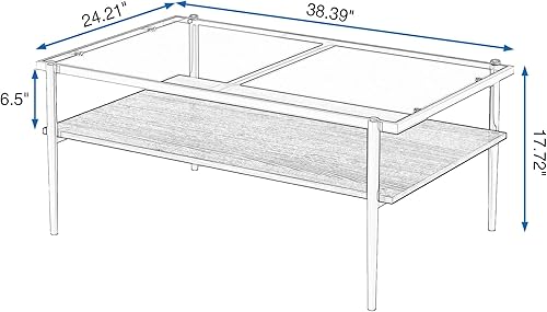 Miniatura 43 de Mesa de centro de cristal para sala de estar, mesa de centro de 2 niveles de mediados de siglo, mesa central con parte superior de vidrio templado