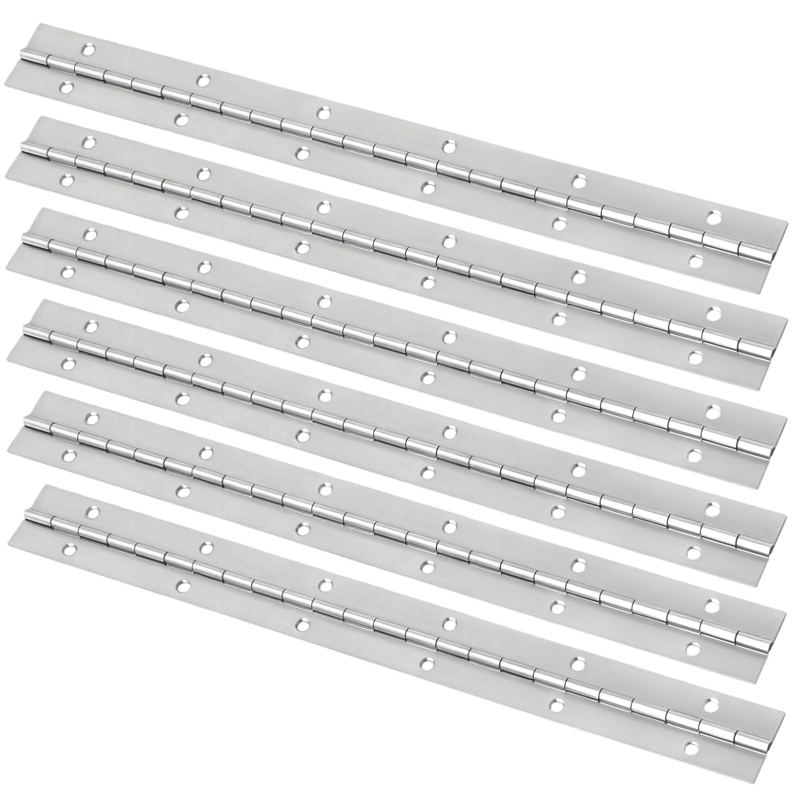 CHEUNGR 6 Pack Piano Hinge, 300mm/12 Inch Continuous Metal Hinge, Stainless Steel Polished Piano Hinges for Wood Cabinet Doors Large Windows Boats