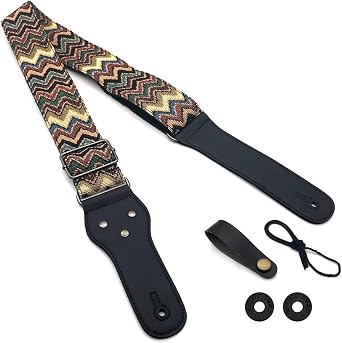 Adjustable Guitar Strap with 2 Strap Locks and 1 Leather Strap Button