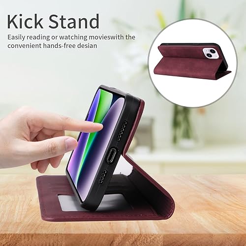 Miniatura 4 de ZZXX Funda tipo cartera para iPhone 14 Plus con bloqueo RFID, ranura para tarjetas, función atril, magnética, de piel suave, para iPhone 14 Plus