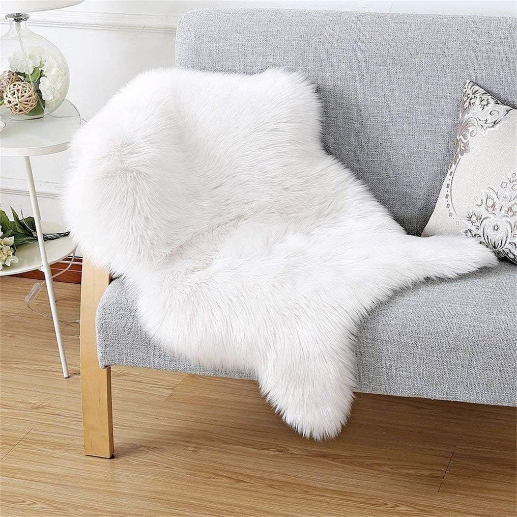 Faux Fur Sheepskin Style Rug, lambskin imitation rug, longhair fur, Leather Polyester For Living Room Sheepskin Style Rug (White, 50 X 80 cm)
