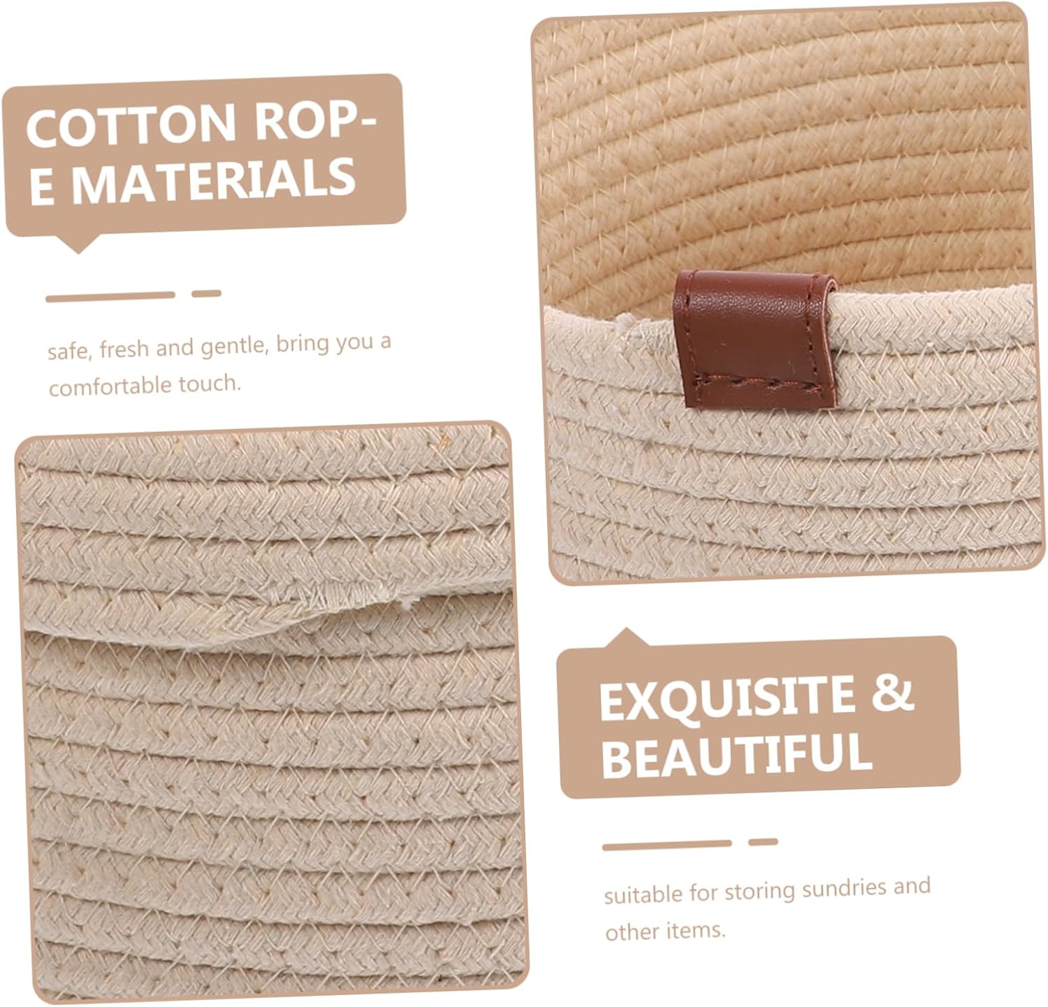 2pcs Cotton Rope Storage Basket with Lid Hand-woven Organizer for Sundries Toys and Snacks Stylish and Practical Home Storage Beige