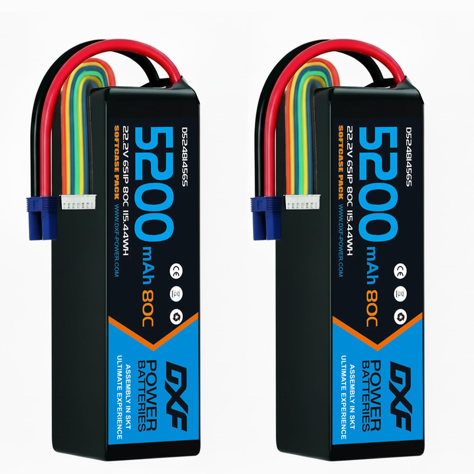 DXF 5200mAh 22.2V 6S 80C EC5 batería Recargable Pila Polímero de Litio Juguete Multicolor para Helicópteros y Aviones más Pequeños como Align GAUI KDS ElyQ Trex-550/600（2PCS）