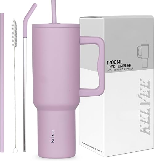 KELVEE 40oz Tumbler with Handle and Straw Lid, Reusable Cup Leakproof Iced Coffee Sipper Mug for Keeping Beverages Water P...
