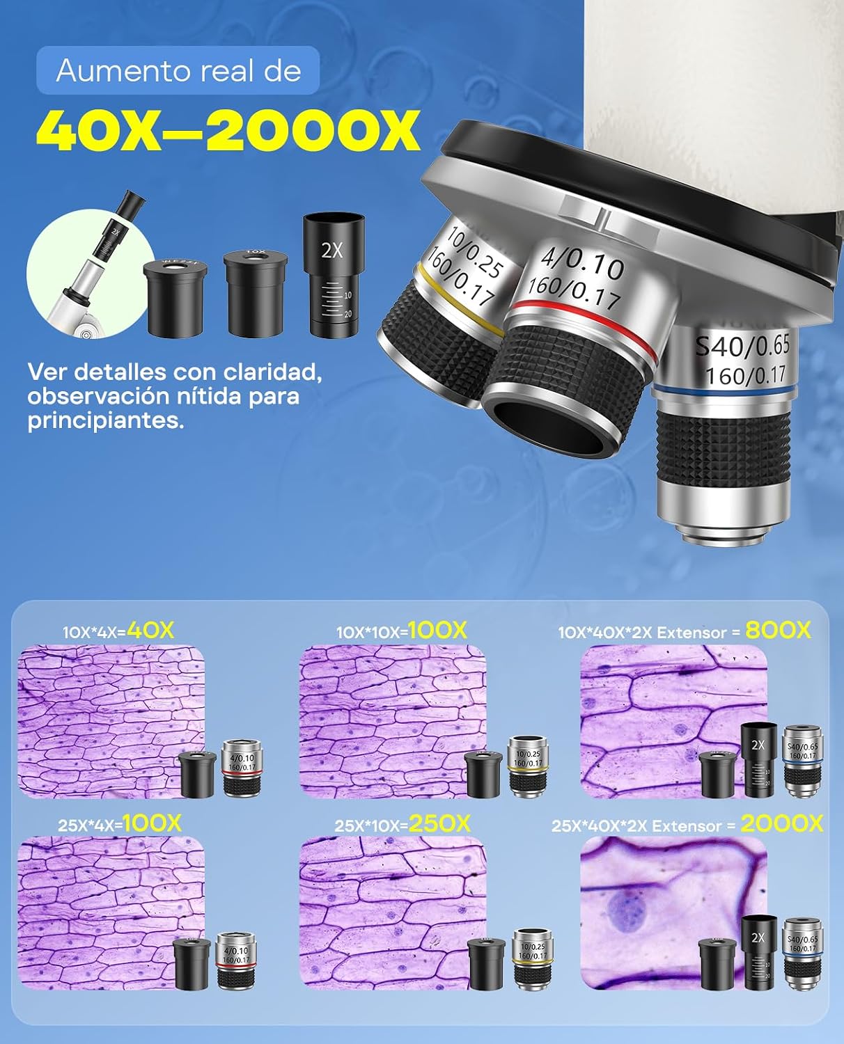 2000X Compound Microscope for Kids and Adults: Biological Microscope with Slides and Storage Case - School Lab Home Educational Science Kit for Students Beginner - STEM Birthday Gifts for Child Teens
