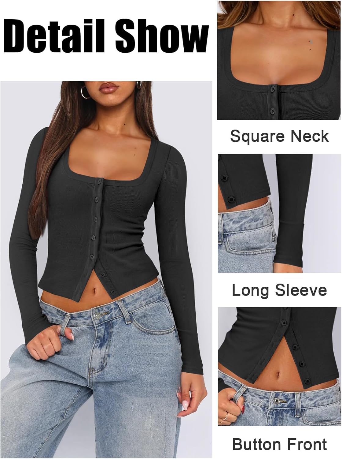 Womens Button Up Tops for Women Knit Ribbed Fitted Button Down Cardigan Long Sleeve Going Out Tops Fall Clothes - Image 4