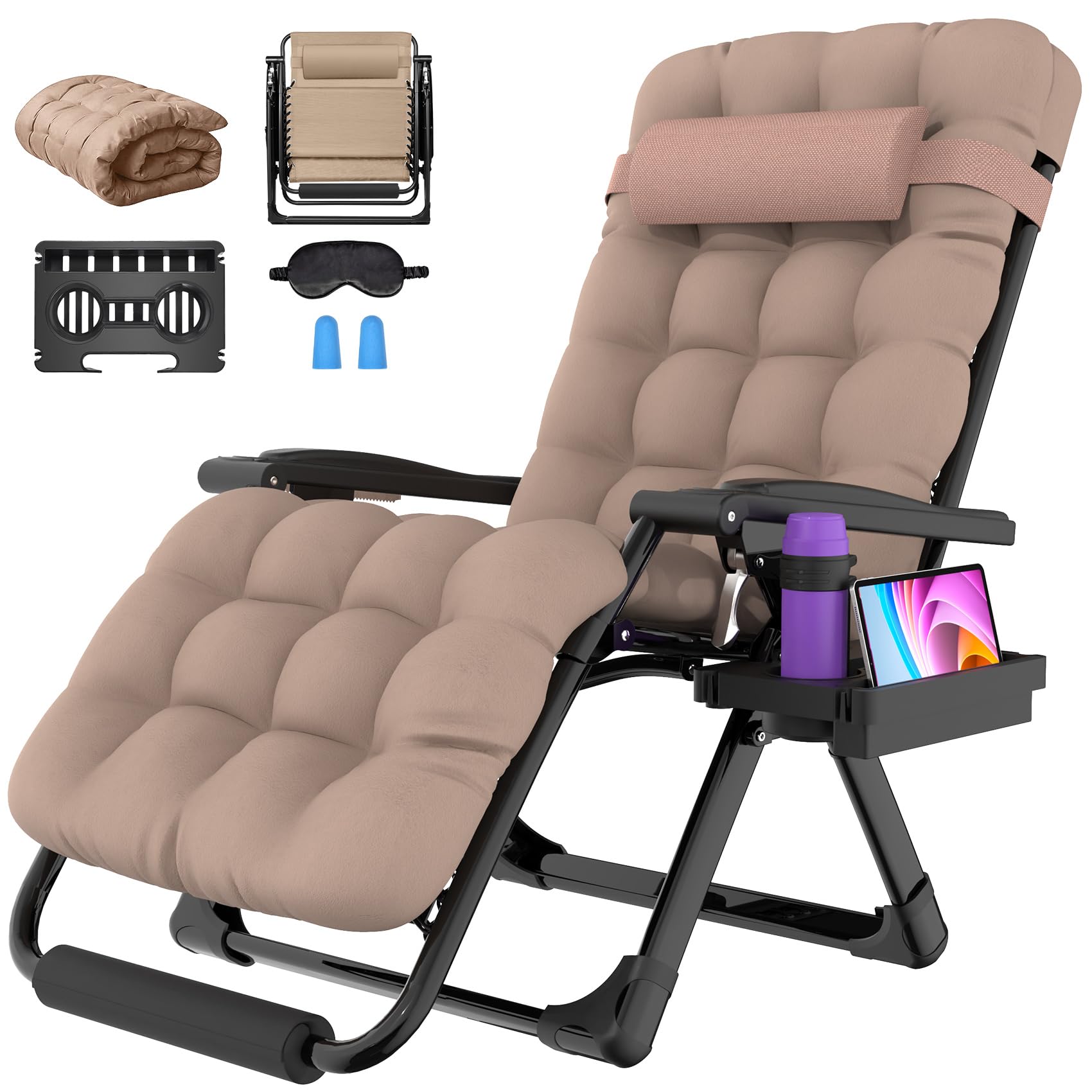 suteck oversized zero gravity chair, 29in xl outdoor recliner chair w/removable cushion&headrest, camping lounge chair w/upgraded lock&footrest, reclining patio chairs for indoor outdoor,500lbs