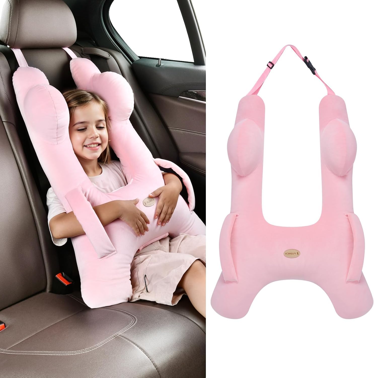FLORICH Almohada Viaje Niños Almohada, Almohada d Esmontable en Forma de H Transpirable para Vacaciones en Coche (Rosa02)