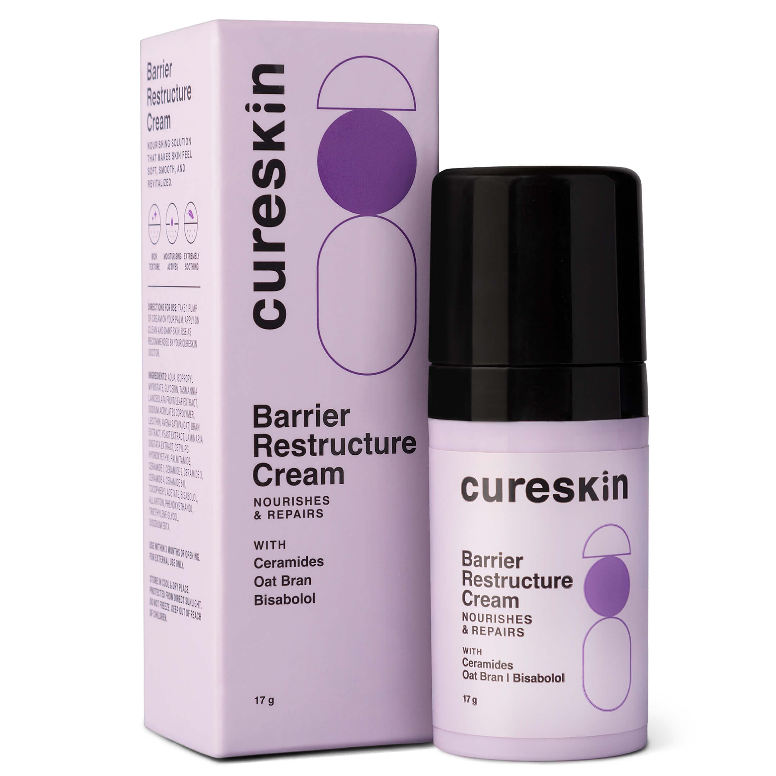 CureskinBarrier Restructure Cream | Nourishes and Repairs | Ceramides, Oat Brand, Bisabolo (17 g)