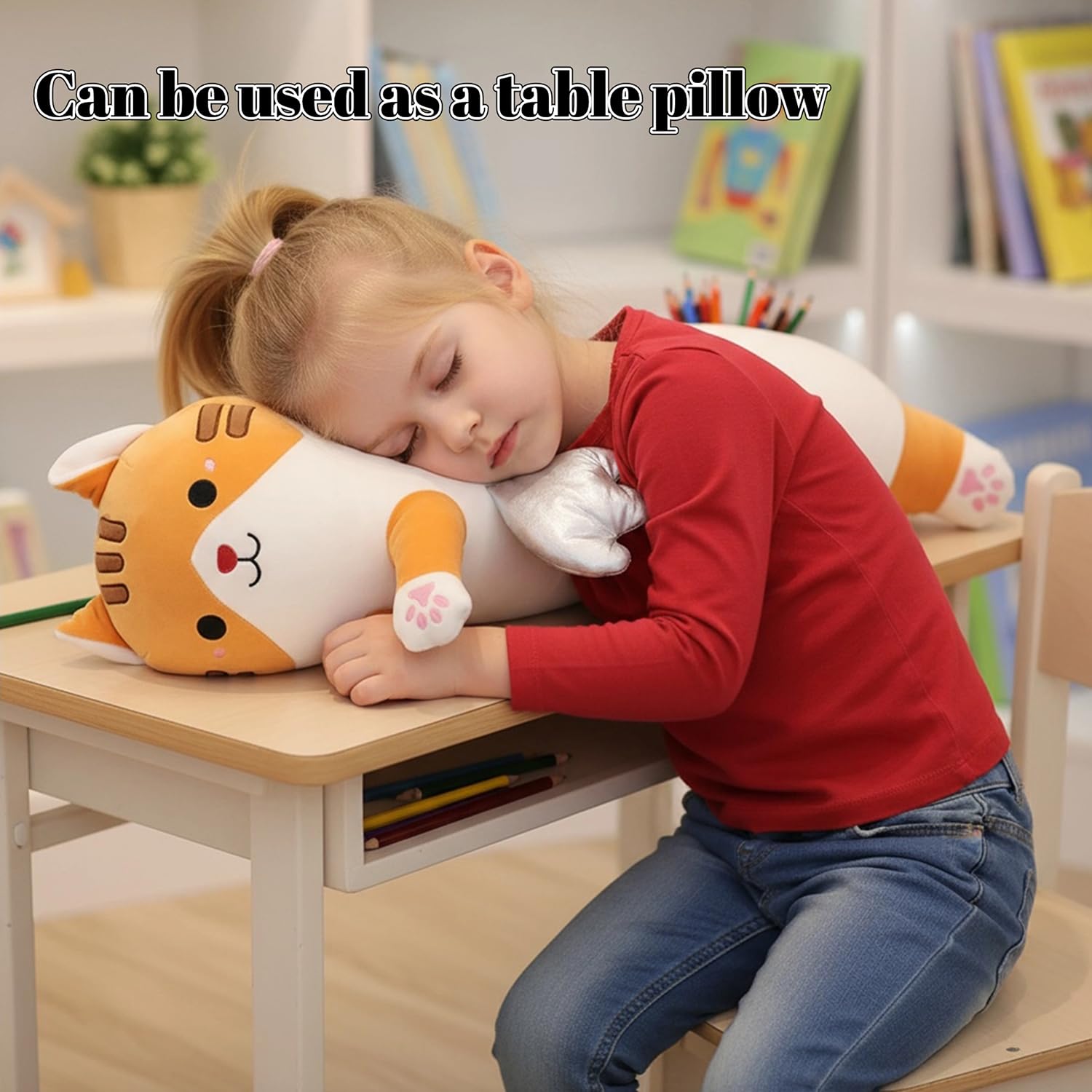 Animali di peluche, cuscino lungo, XXL, con ali e gatti, morbido gatto Kawaii, grande peluche per bambini e adulti (giallo, 110 cm