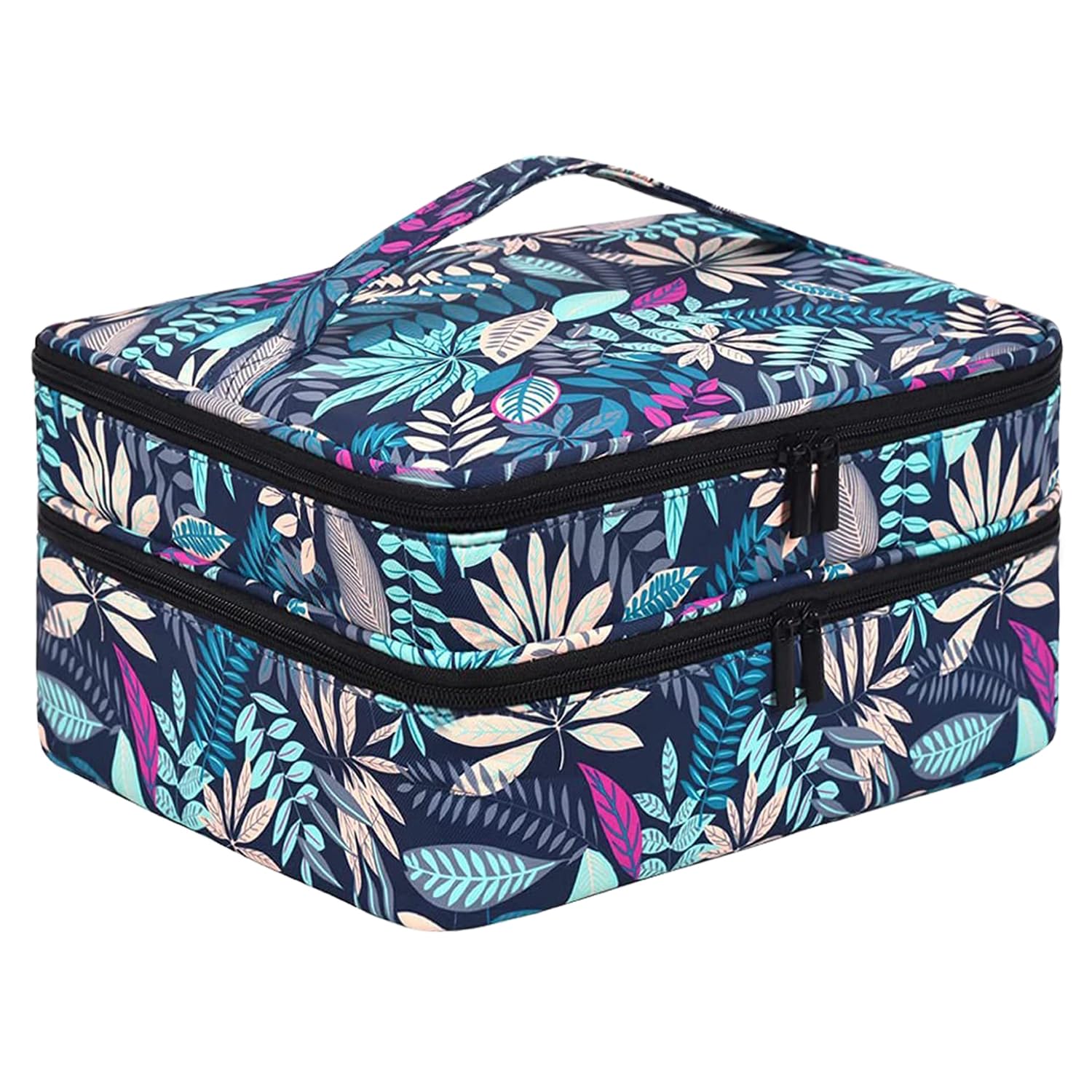 LYFFXYH Double-Layer Nail Polish Organizer-Holds 42 Bottles, Nail Polish Storage with Handle, Nail Bag Organizer Case for Professional Manicure Kit &