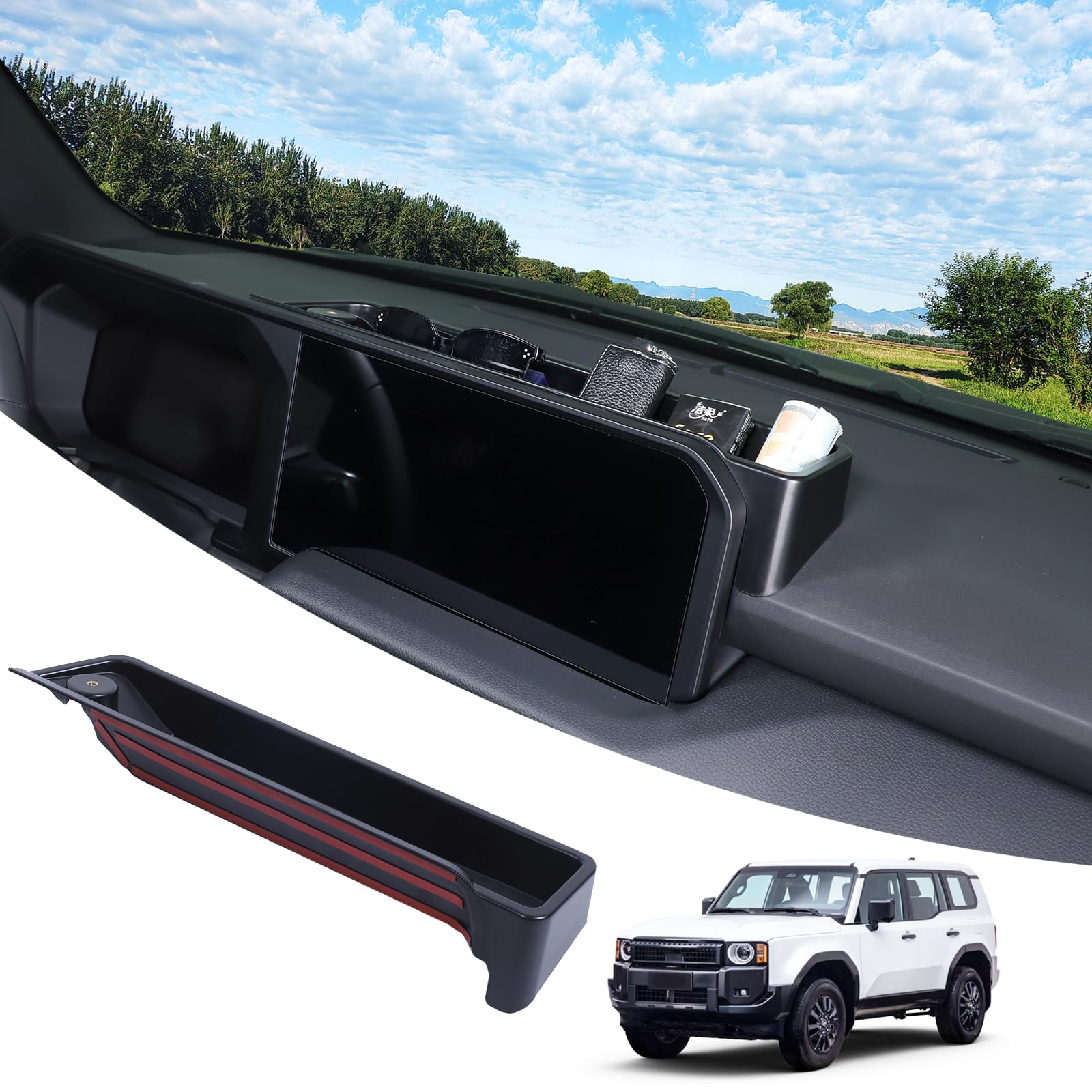 Heutamo Dashboard Storage Box Compatible with Toyota Land Cruiser 250 Prado LC250 J250 2024 2025, ABS Center Console Organizer Tray Navigation Screen