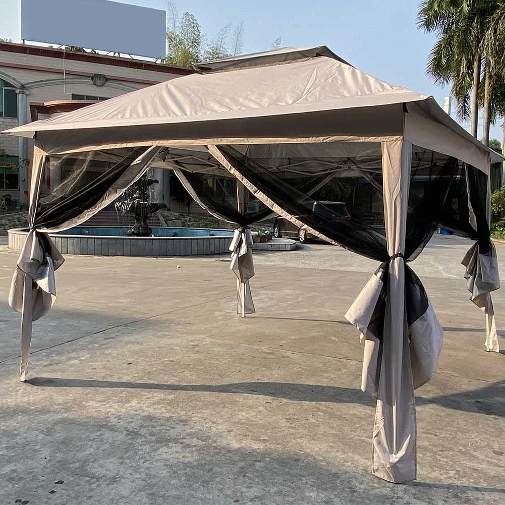BAKAJI Gazebo 3 x 3 metri Pieghevole con Zanzariere Tessuto Poliestere Impermeabile Struttura in Metallo Richiudibile a Fisarmonica Tendone Portatile Fiera Mercato Giardino Esterno + Custodia Beige