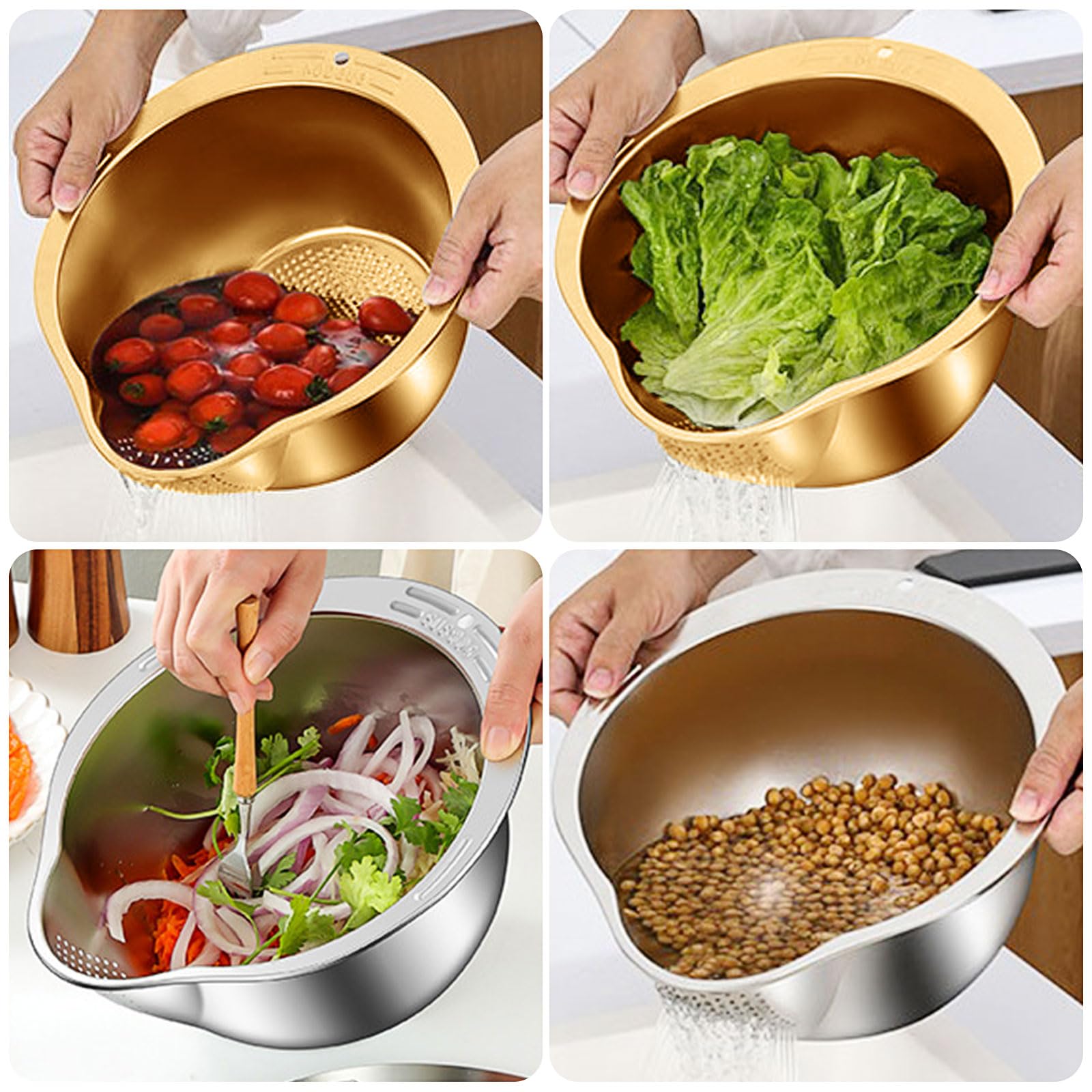 Colador de arroz, colador de arroz de acero inoxidable, malla fina para quinua, enjuague con escurridores laterales, colador pequeño para limpiar frutas, verduras y frijoles, herramienta de cocina