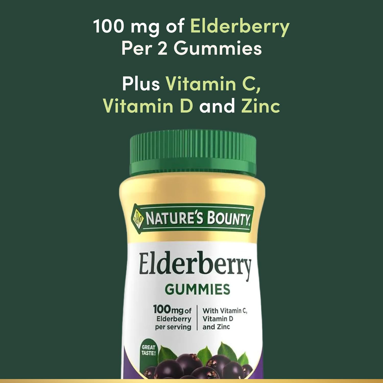 Nature's Bounty Elderberry Gummies, Dietary Supplement, Supports Immune Health, Contains Vitamin A, C, D, E and Zinc, 100 mg, 70 Gummies - Image 3