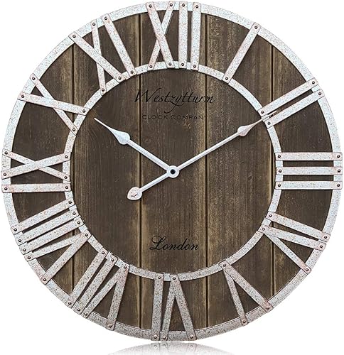 Miniatura 1 de reloj de pared rústico con marco de madera, con números romanos, vintage, retro, reloj grande, adorno para sala de estar, cocina, comedor,