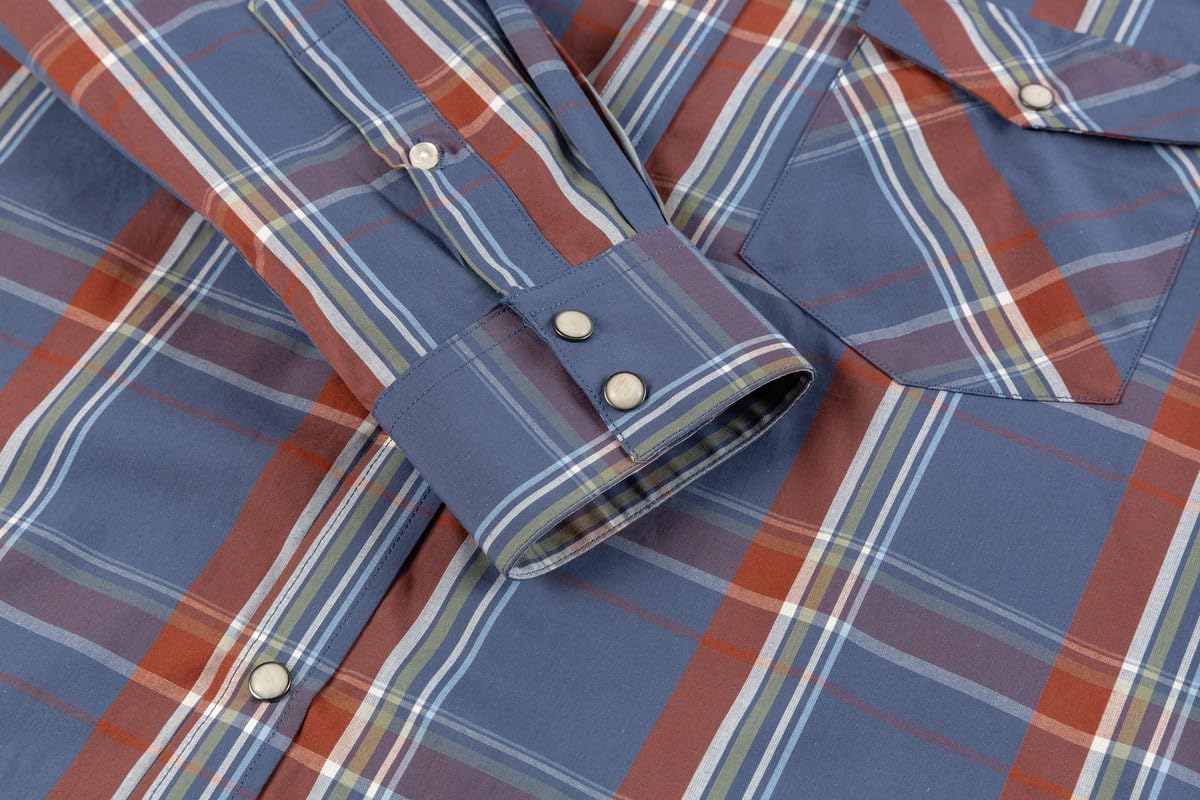 Men’s Western Cowboy Shirts-Long Sleeve Snap Button Plaid Shirt, Regular Fit Cotton Casual Shirt - Image 4
