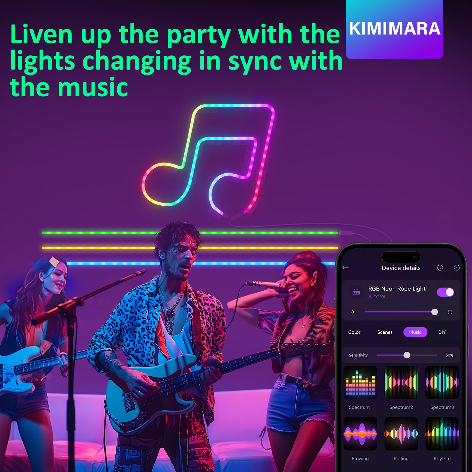KIMIMARA Neon Striscia LED 1M - Striscia LED Flessibile in Silicone con APP, Sincronizzazione Musica, Forma DIY, Camera, Cortile, Giardino, Patio, Gaming, Decorazione Festa