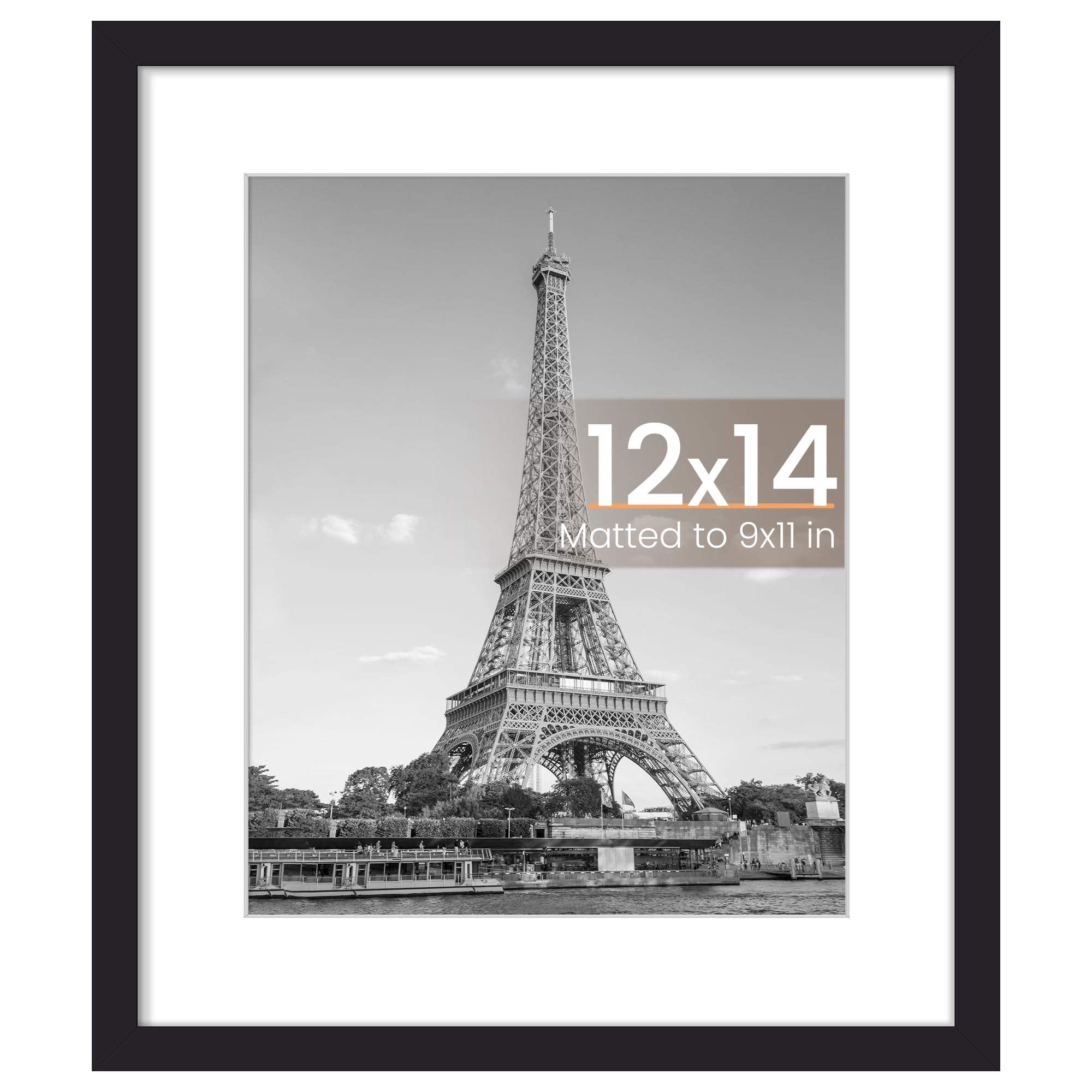 upsimples 12x14 Frame, Display Pictures 9x11 with Mat or 12x14 Without, Wall Hanging Photo Frame, Black, 1 Pack