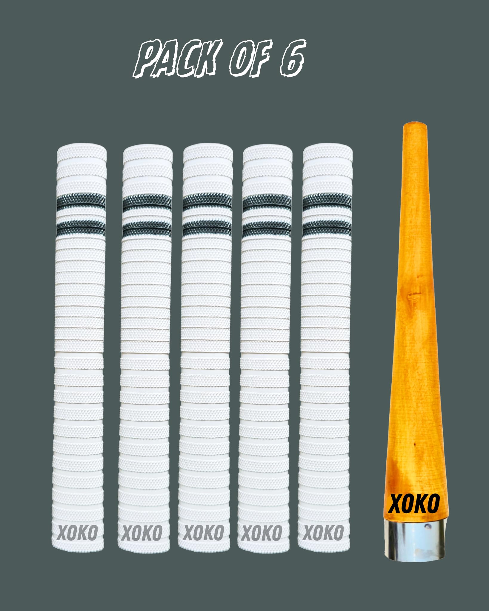 xoko Cricket Bat Handle Rubber 5 Grips for Enhanced Performance With Better Shock Absorption And 1 Wooden Gripper Cone (pack of 6) 1