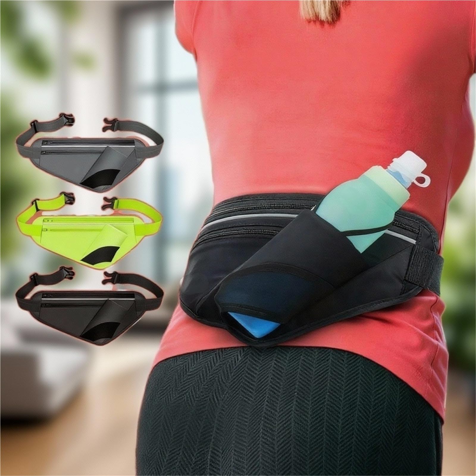 Cinturón De Correr Cinturón ajustable for correr con portabotellas, riñonera de hidratación reflectante for senderismo, trotar, Unisex