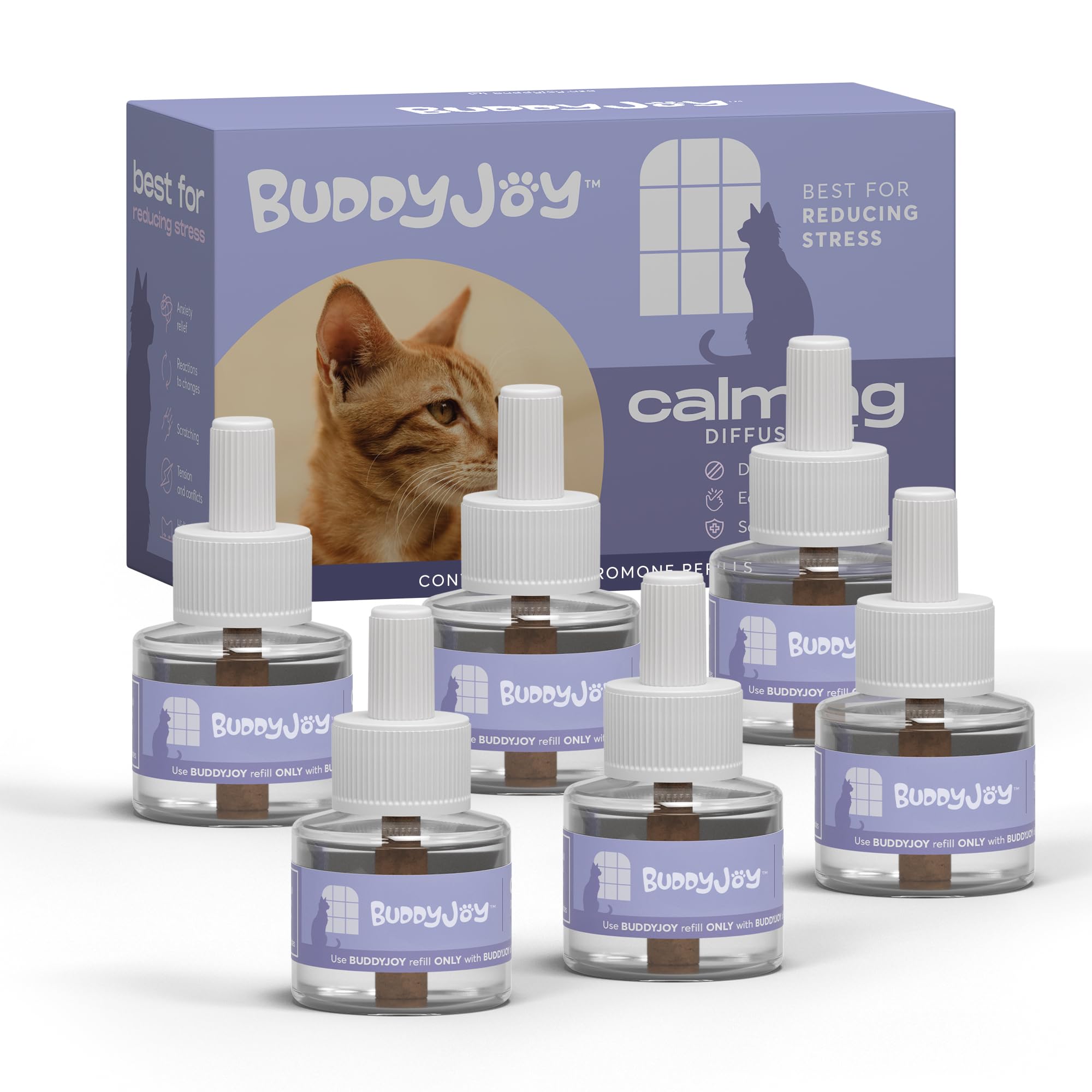 Cat Calming Diffuser Refills – Long-Lasting 30-Day Formula with Pheromones for Stress Relief, Relaxation, and Anxiety Reduction in Cats Easy to Use – (6 Refills)