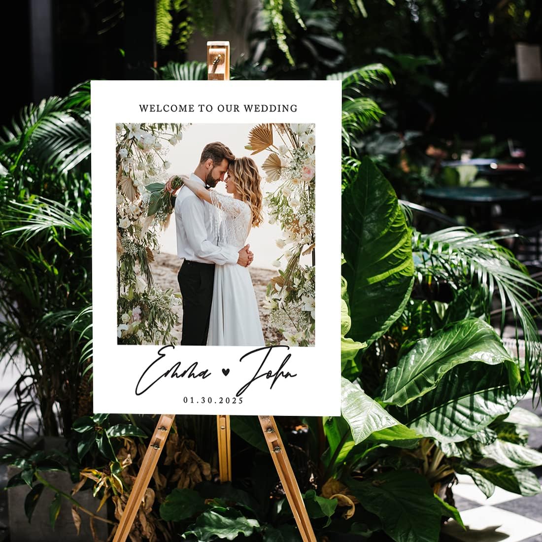 Andaz Press Personalized Welcome To Our Wedding Sign, Minimal Heart 16" x 20" Custom Photo Canvas Wedding Welcome Sign for Reception, Ceremony, Easel Stand