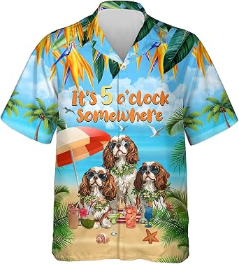 Its 5 Oclock Mens Hawaiian Shirts - Cute Dog Casual Short Sleeve Button Down Unisex Hawaiian Shirts Set 53