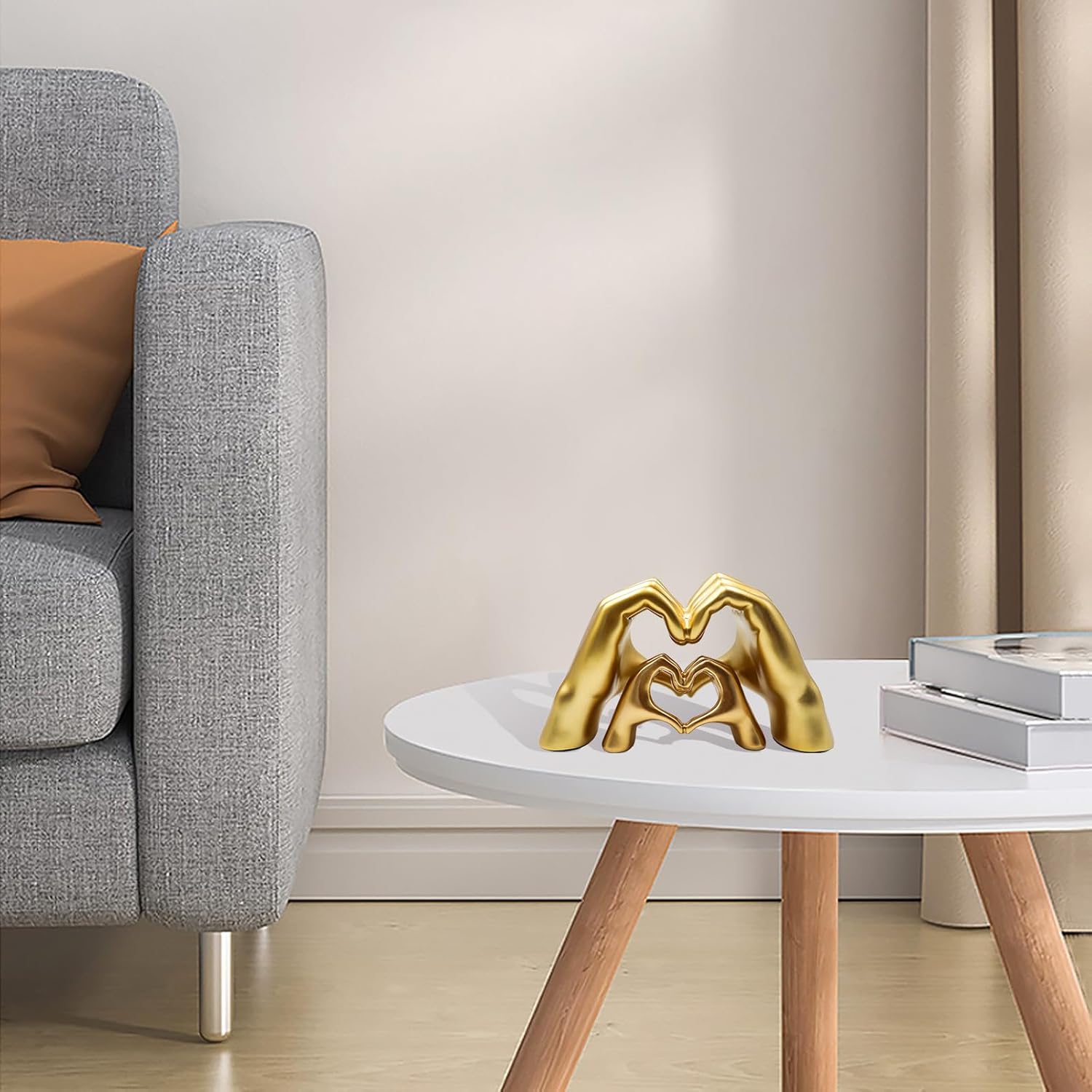 2 Pack Gold Heart Hands Sculpture Decor, Resin Golden Modern Abstract Love Finger Statue, Gold Hand Model Decoration for Home Living Room Bedroom Bookshelf Shelves Wedding Office Desk Table