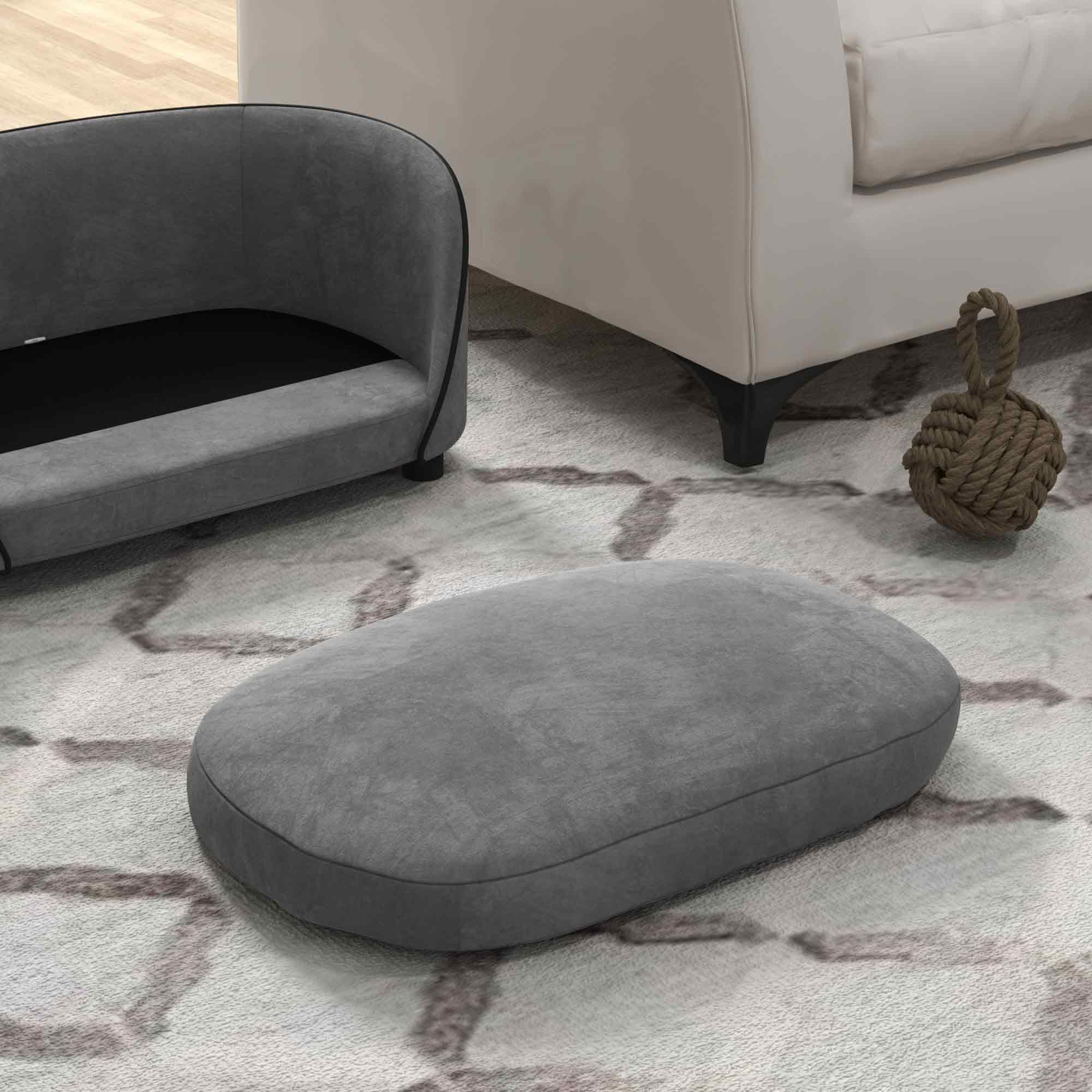 PawHut Canapé pour Chien, canapé pour Chat, Coussin Doux, Housse Amovible et Lavable, revêtement en Velours néerlandais, pour Chiens de Petite à Moyenne Taille, Gris
