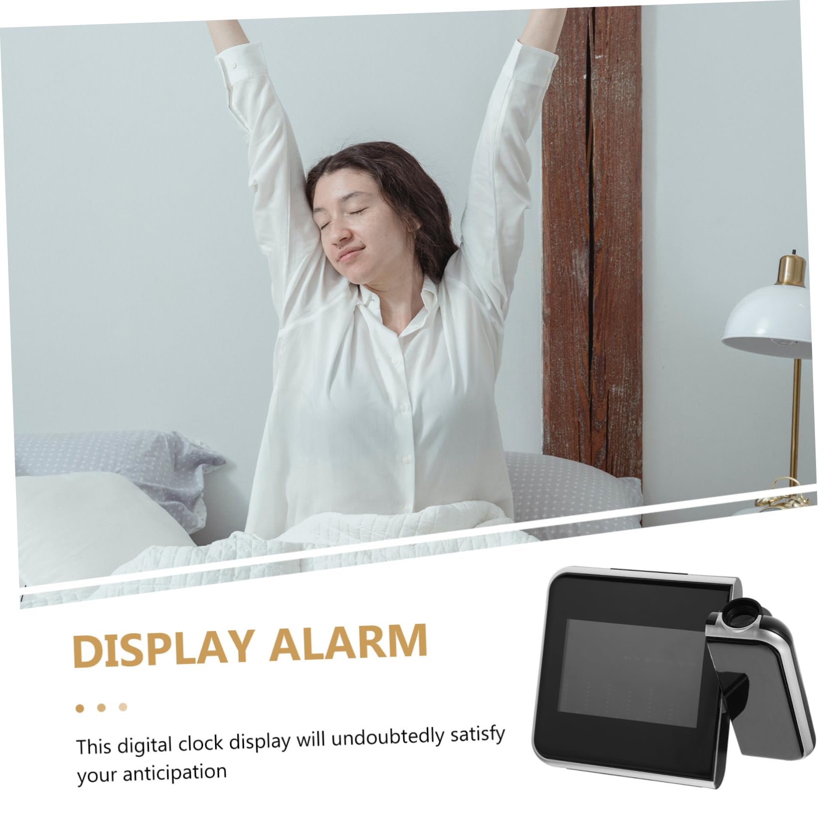 Happyyami LED Projection Alarm Clock with Charging Hour Display Projection Angle Snooze Function Modern Digital Clock for Bedrooms Battery Operated Random Style