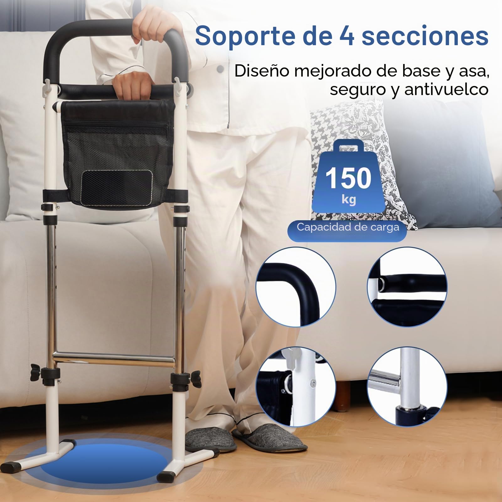 Ayuda para Levantarse para Personas Mayores, Ayuda para Levantarse de la Cama, Ayudante Móvil Ajustable para Levantarse, 5 Ajustes de Altura, Ayuda de Pie para Cama, WC, Sofá, Capacidad de Carga 150KG