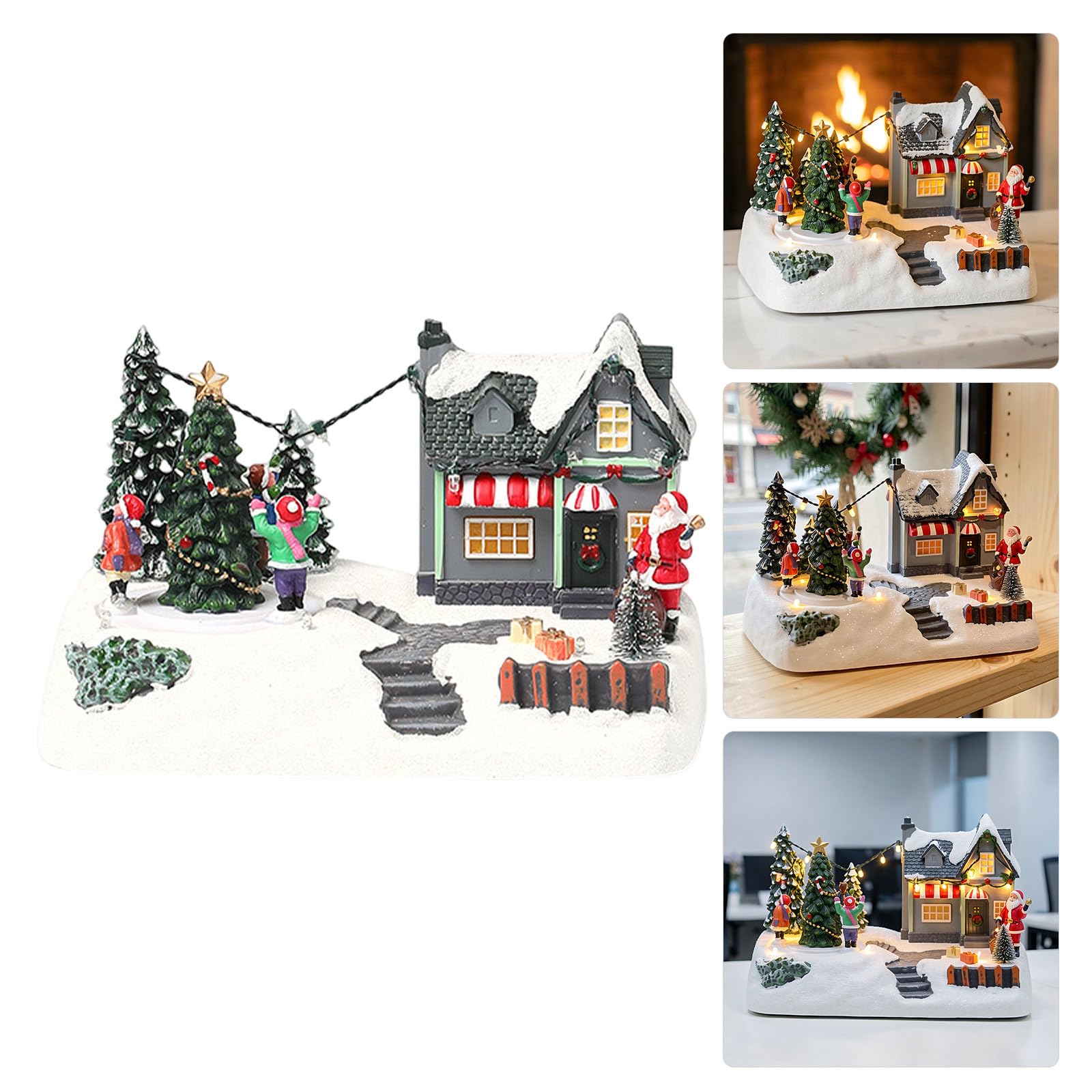 Weihnachtshaus aus Kunstharz mit Beleuchtung als Tischfigur