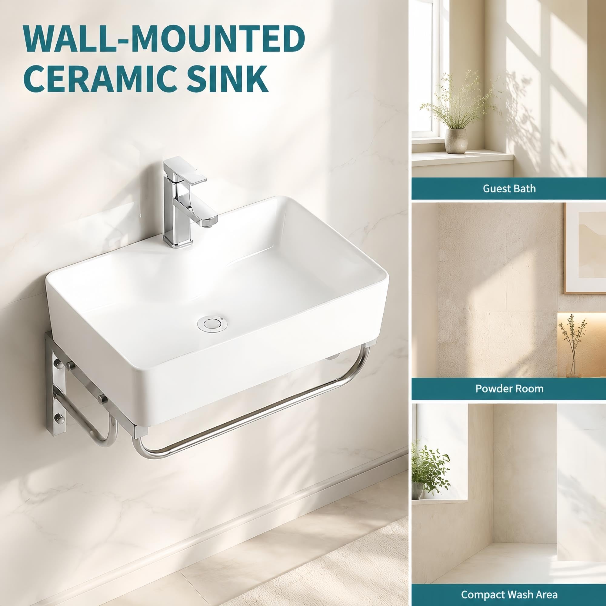 Ceramiczna umywalka ścienna, pływająca umywalka z gładką glazurą
