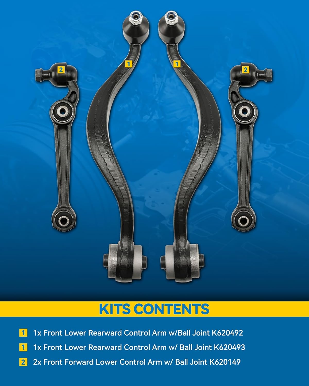 PHILTOP 4pcs Front Lower Suspension Kit Fit for Milan 2007-2011, Fusion/MKZ 2007-2012, Mazda 6 2008,2 Rearward Control Arms w/Ball Joints K620492 K620493+2 Forward Control Arms w/Ball Joints K620149