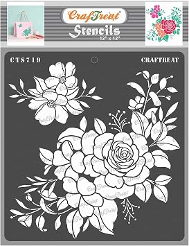 CrafTreat Reusable Rose Flower Stencil for Painting on Wood Rose Blossoms Design 12 x 12 Inch Floral Template for Canvas, Wall & Fabric