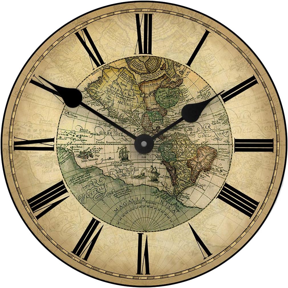 1596 World Map Wall Clock | Ultra Quiet Quartz Mechanism | Hand Made in USA Beautiful Crisp Lasting Color | Comes in 8 Sizes | 24 Inch