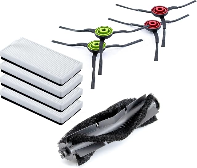 BAKUUM Pack 4 szczotki boczne + 4 filtry + 1 wałek środkowy do wiecznego lasera (Xtreme, Vital, MAX, Pet i Ultimate). Paczka części zamienne i akcesoria do odkurzacza robota