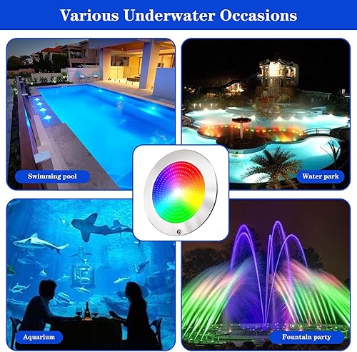 Miniatura 7 de Luz de piscina de 10 pulgadas para piscina enterrada, luz LED de piscina enterrada de 12 V CA, aplicación Wi-Fi Bluetooth, controlador y control