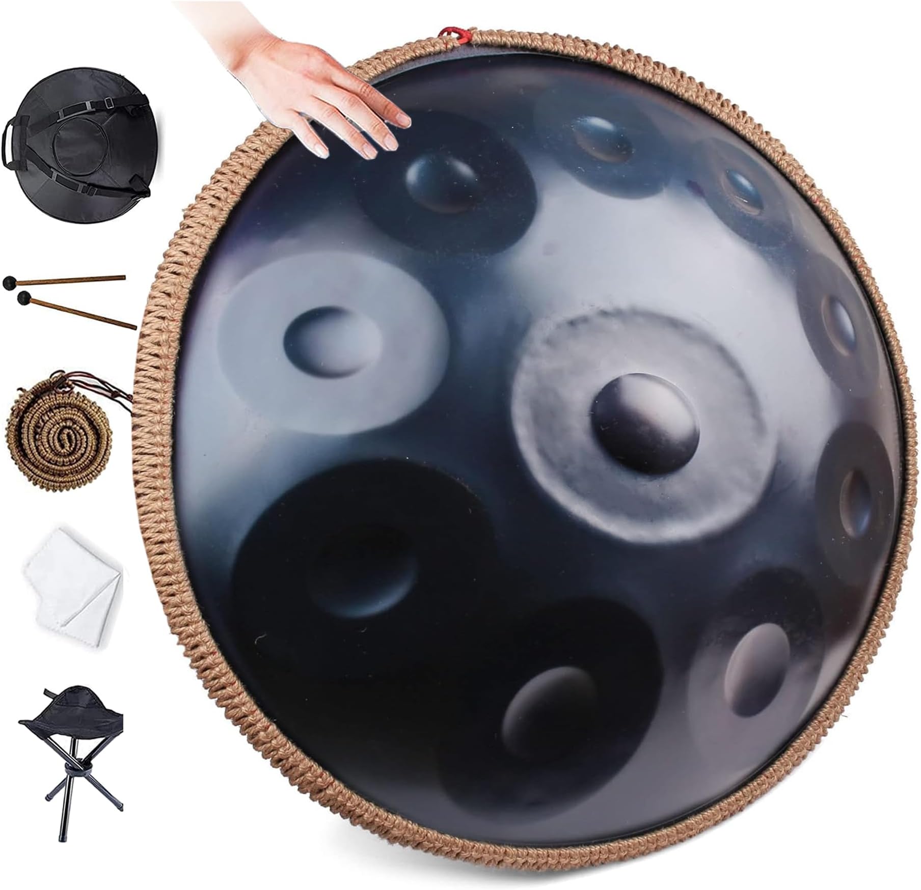 9/10/12 Notes Handpan Drum Instrument,22 Inch in Handpan Drum In D Minor Percussion,Steel Hand Drum With Soft Handpan Bag,2 Handpan Mallets,Stand Handpan,For Sound Healing,Meditation