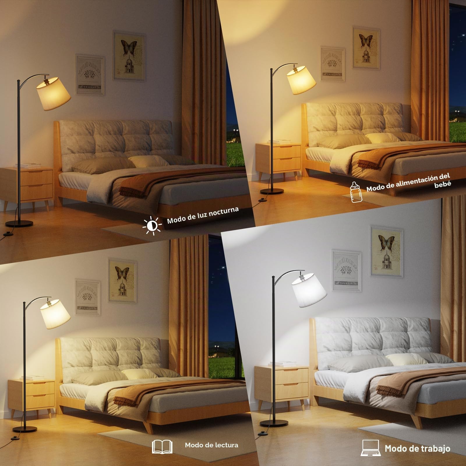 Lámpara de Pie para Salón, Lámpara de Pie Led con Control Remoto, Interruptor de Pie, 3 Temperaturas de Color, Adecuada para Salón, Dormitorio y Oficina