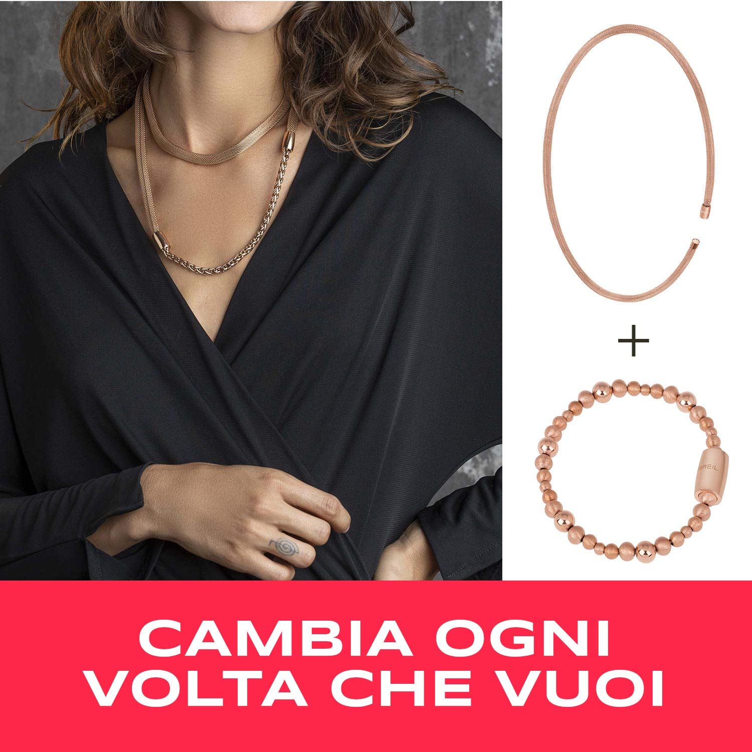 Breil - Collana Donna Elemento XL Soft Collezione MAGNETICA SYSTEM - Elemento Collana Lunga in Maglia d'Acciaio - Trasformabile e Abbinabile ad Altri Elementi della Collezione - 80 cm