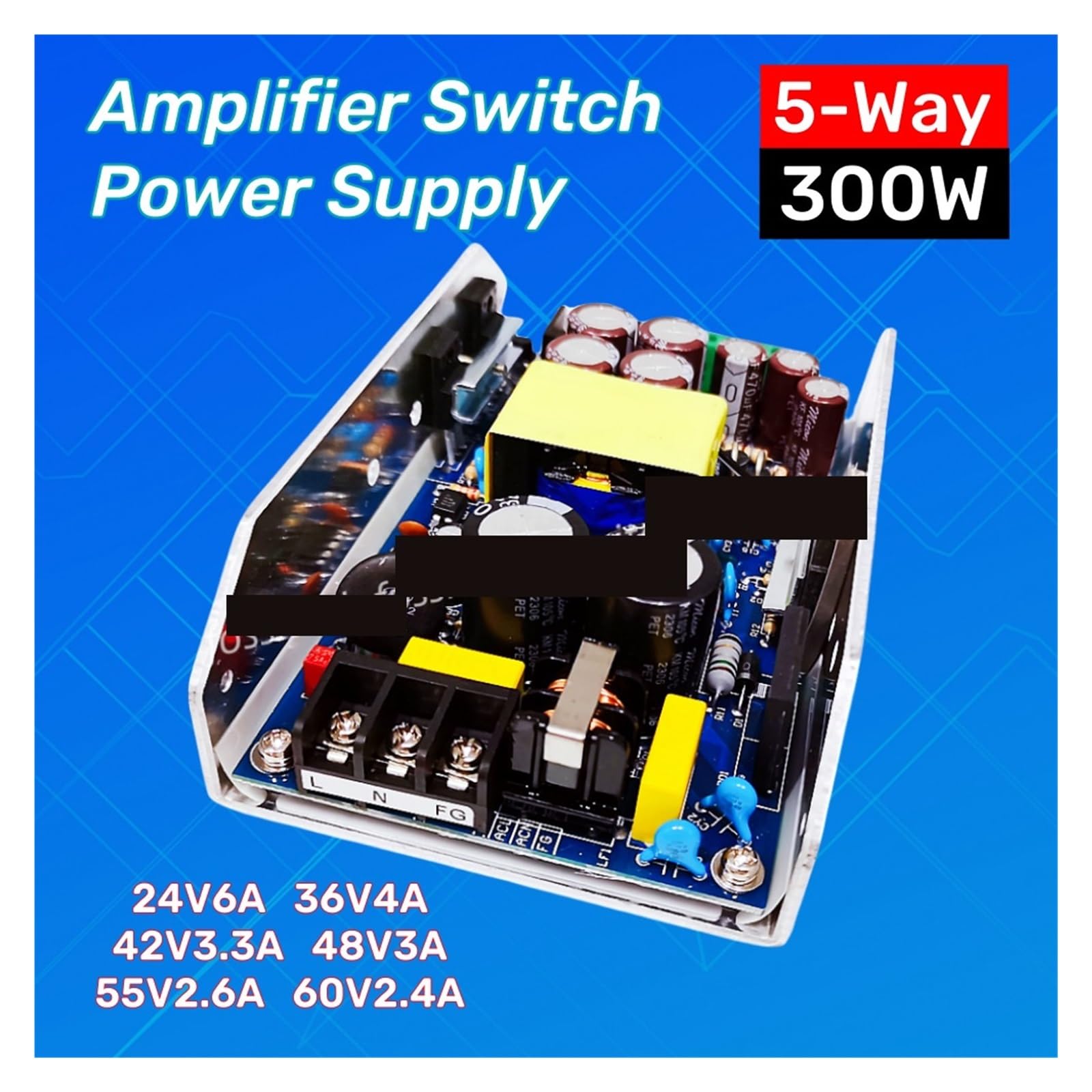 Zasilacz impulsowy, Wzmacniacz cyfrowy tablica rozdzielcza zasilania wzmacniacz 300 W zasilacz impulsowy 5-drożne wyjście ± 24 V 36 V 42 V 48 V 55 V 60 V 15 V DC12V,do pasków LED, drukarek 3D, radia(