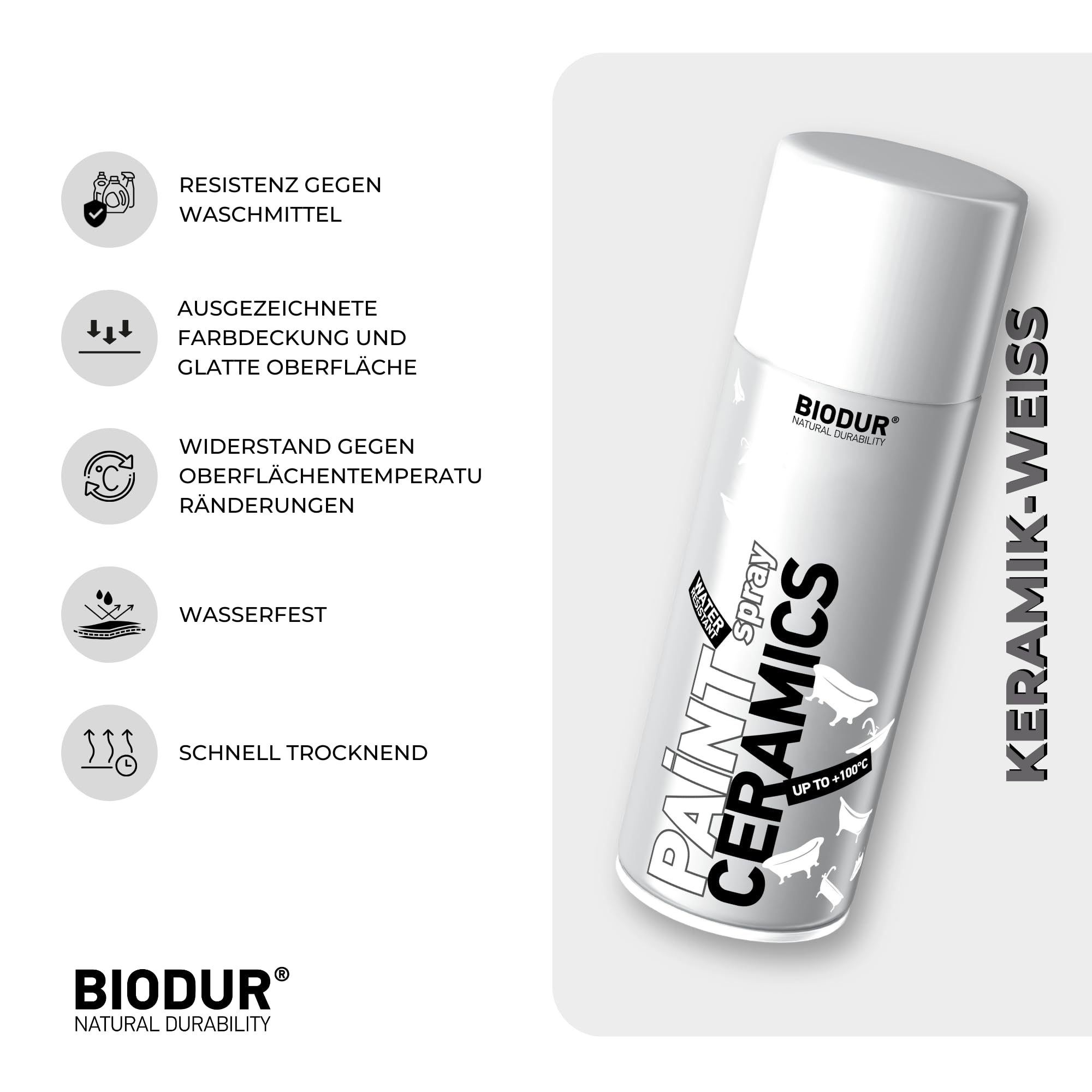 Emalia, lakier ceramiczny w sprayu, błyszczący, 400 ml, lakier akrylowy, wysoko kryjąca farba w sprayu, odporna na promieniowanie UV, puszka sprayu do renowacji, szybkoschnący, do białych