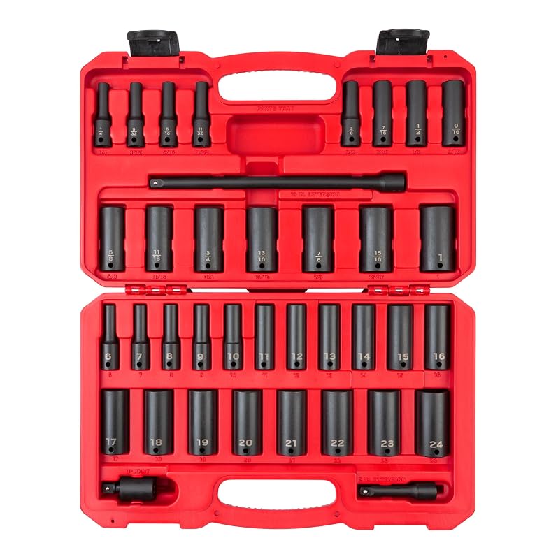 Jogo de soquetes de impacto profundos 6 pontos TEKTON, acionamento de 9,5 mm, 37 peças, 6 a 25,4 mm, SID91403
