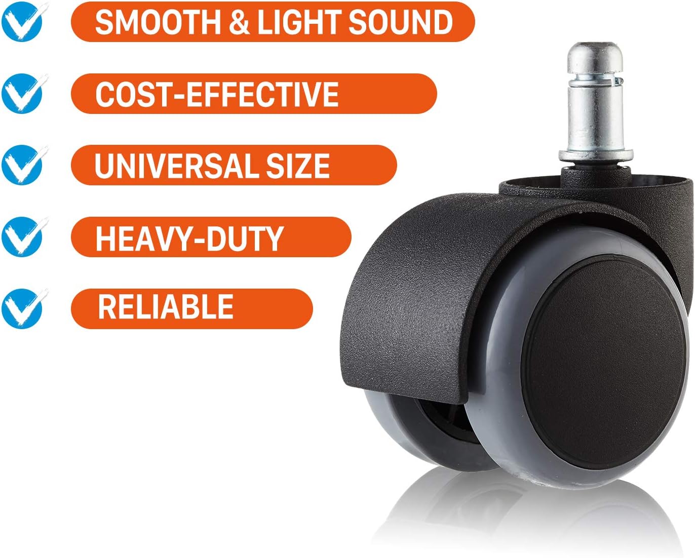 2 Inch Office Chair Caster Wheels Replacement Set of 5 Floor Protecting Smooth Rolling Heavy Duty Computer Gaming Desk Universal Fit Standard Size Black : Office Products