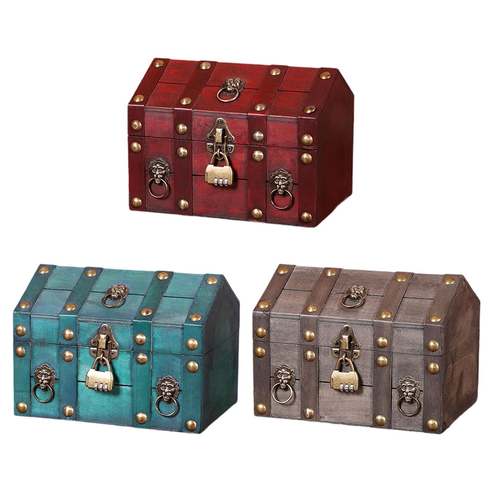 Pirate Treasure Chest with Combination Lock Wooden Creative Decorative Trunk Red | Home & Garden | Furniture | Trunks & Chests-image-29