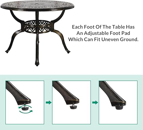 Miniatura 6 de VIVIJASON Mesa de bistró de patio de 38.5 pulgadas, mesa redonda de comedor al aire libre, mesa de aluminio fundido de bronce con agujero para