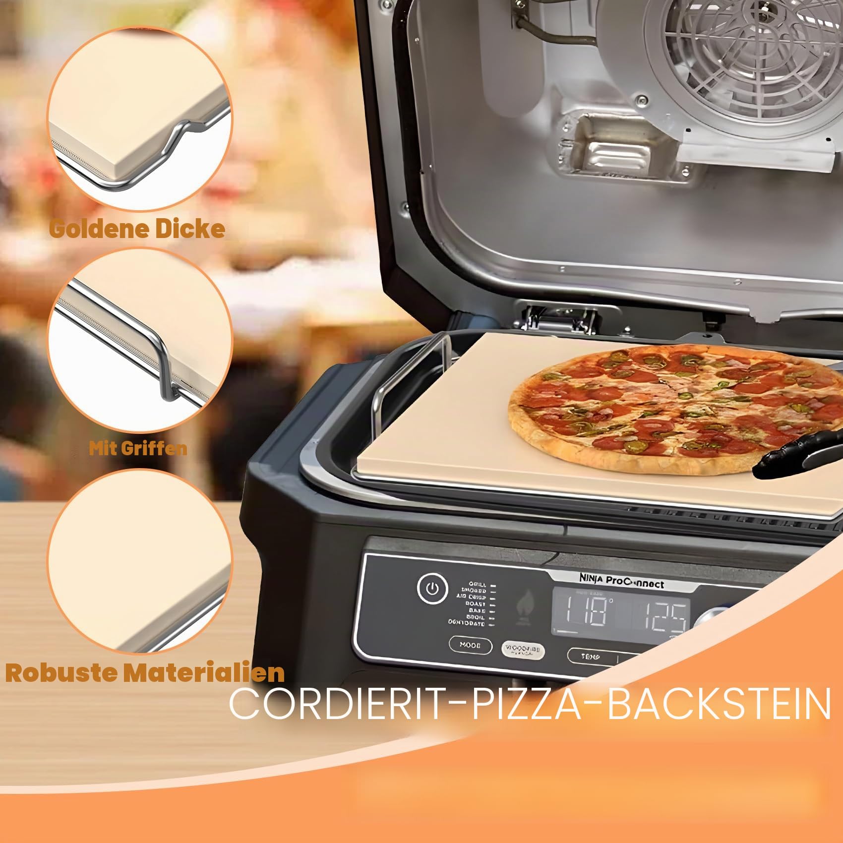 Pizzastein mit Gestell für Ninja Woodfire XL Grill OG800 OG900 Serie Zubehör, Woodfire Grill Pizzastein für Ninja OG951 OG850 OG952 Pro Connect XL Outdoor Grill Zubehör, Rechteck